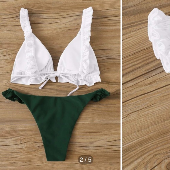 Frill Top & Ruffle Green Bikini Set SHEIN - Picture 3 of 5